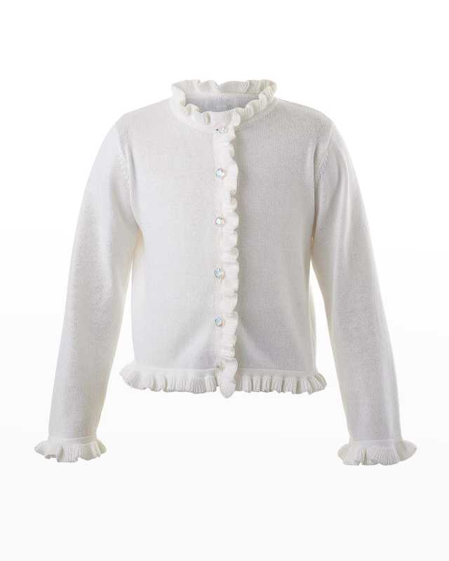 Girl's Ruffle Iridescent Knit Cardigan, Size 3T-10